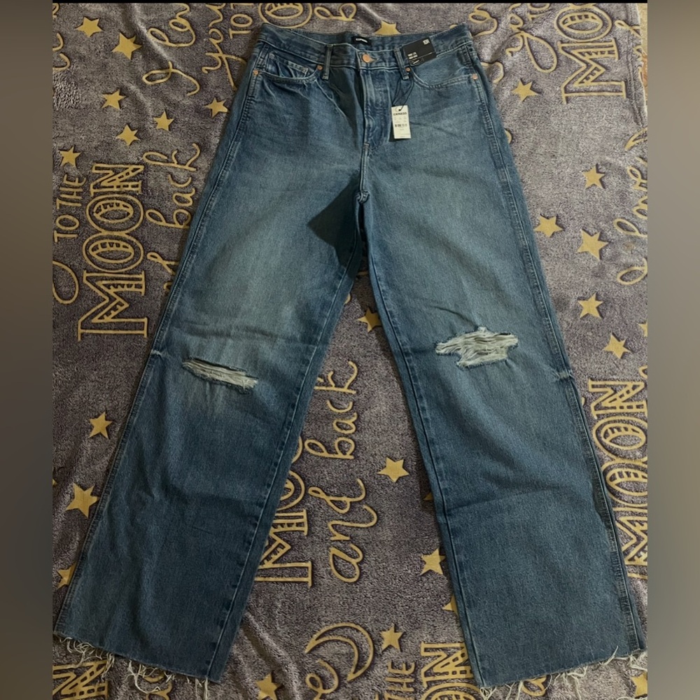 Express Blue Flare Wide Leg Jeans Distressed 10R